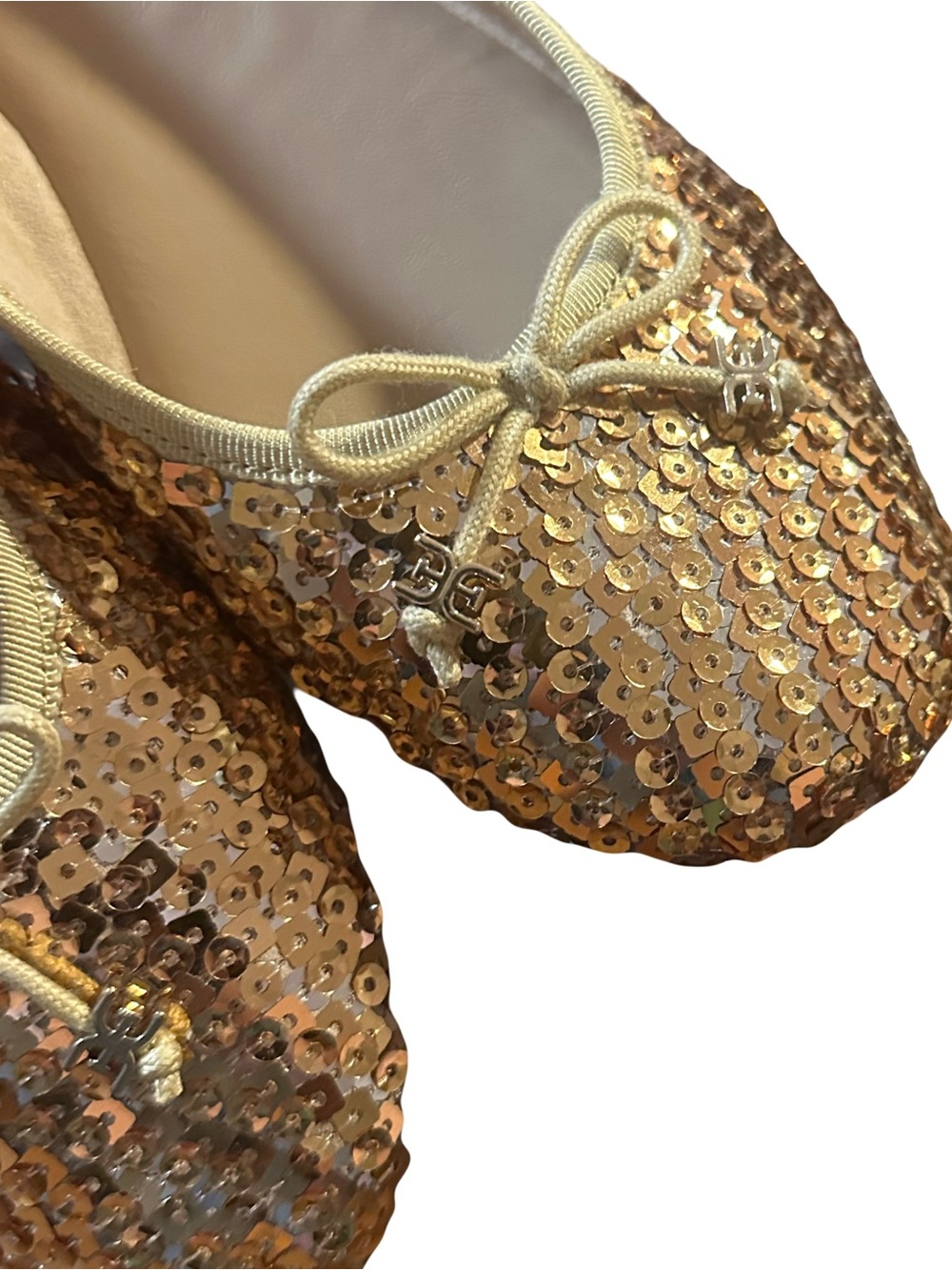 NWOT Sam Edelman Felicia Luxe Glitter Sequin Ballet Flats Bow Gold Metallic 9.5 - Picture 5 of 8